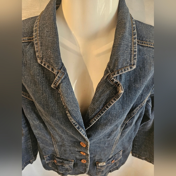 Levi Strauss Signature Denim Blazer Jacket Women’s Large Stretch Jean Jacket - Picture 3 of 10